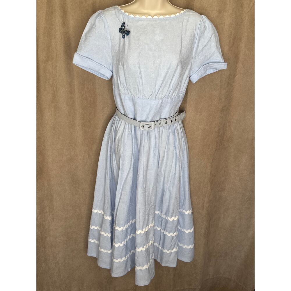 Unique Vintage Light Blue Ric Rac Cotton Swing Dress M NWT - Picture 4 of 9